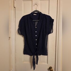 Paper Kite Navy Polka Dot Tie-Front Blouse